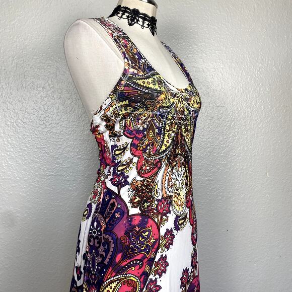 Vtg Y2K Bedazzled Rhinestone Lace Back Paisley Summer Mini Dress Mcbling Fairy - Picture 7 of 16